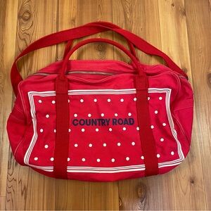 Country Road (AUS) Duffle Weekender Bag Zipper Tote Red Canvas White Polka Dot
